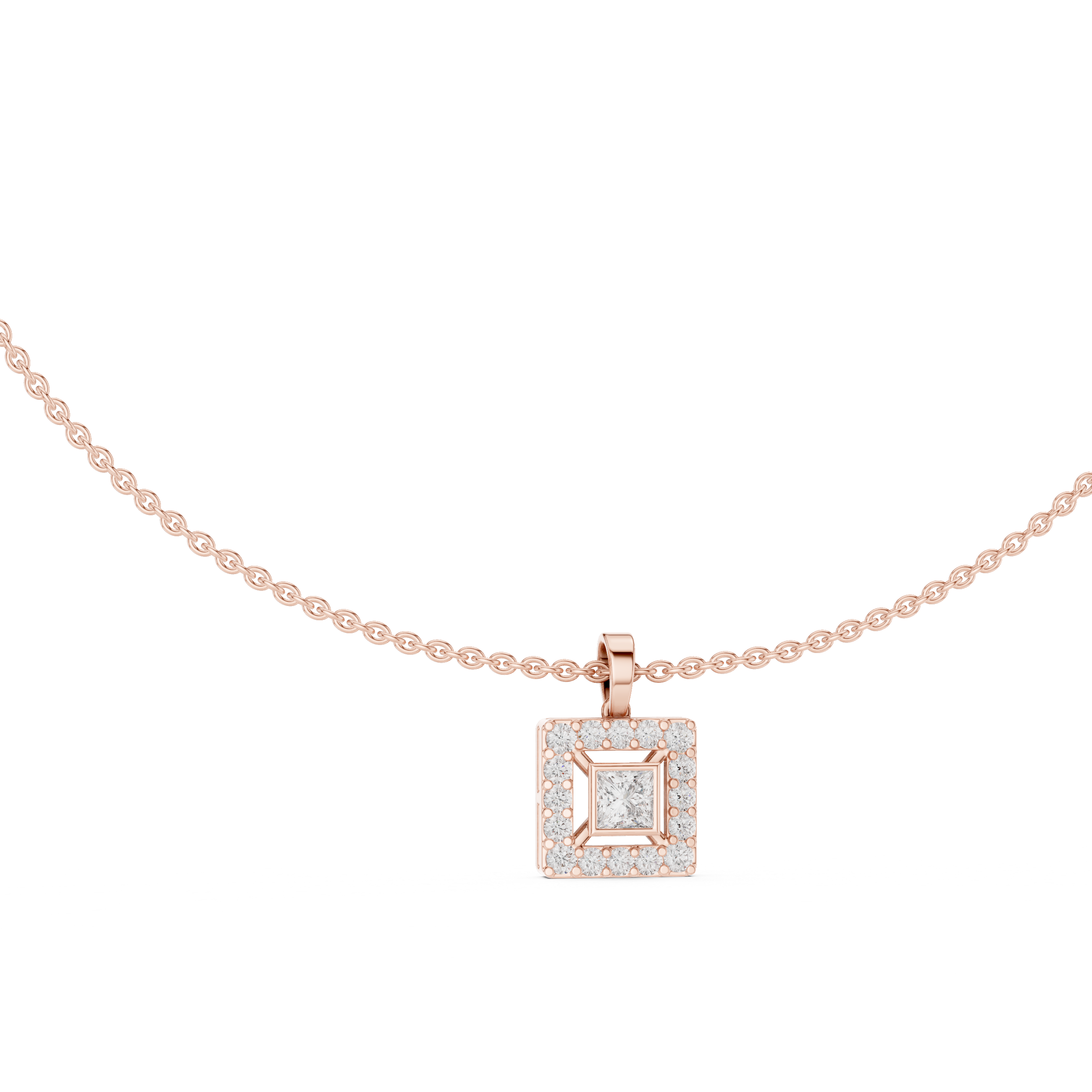 925 Silver Princess Moissanite Halo Square Pendant 14K Gold Plated