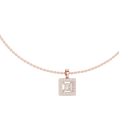 925 Silver Princess Moissanite Halo Square Pendant 14K Gold Plated