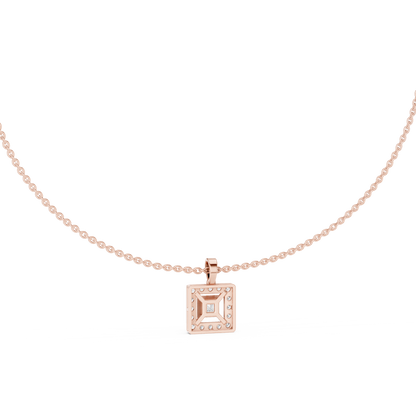 925 Silver Princess Moissanite Halo Square Pendant 14K Gold Plated