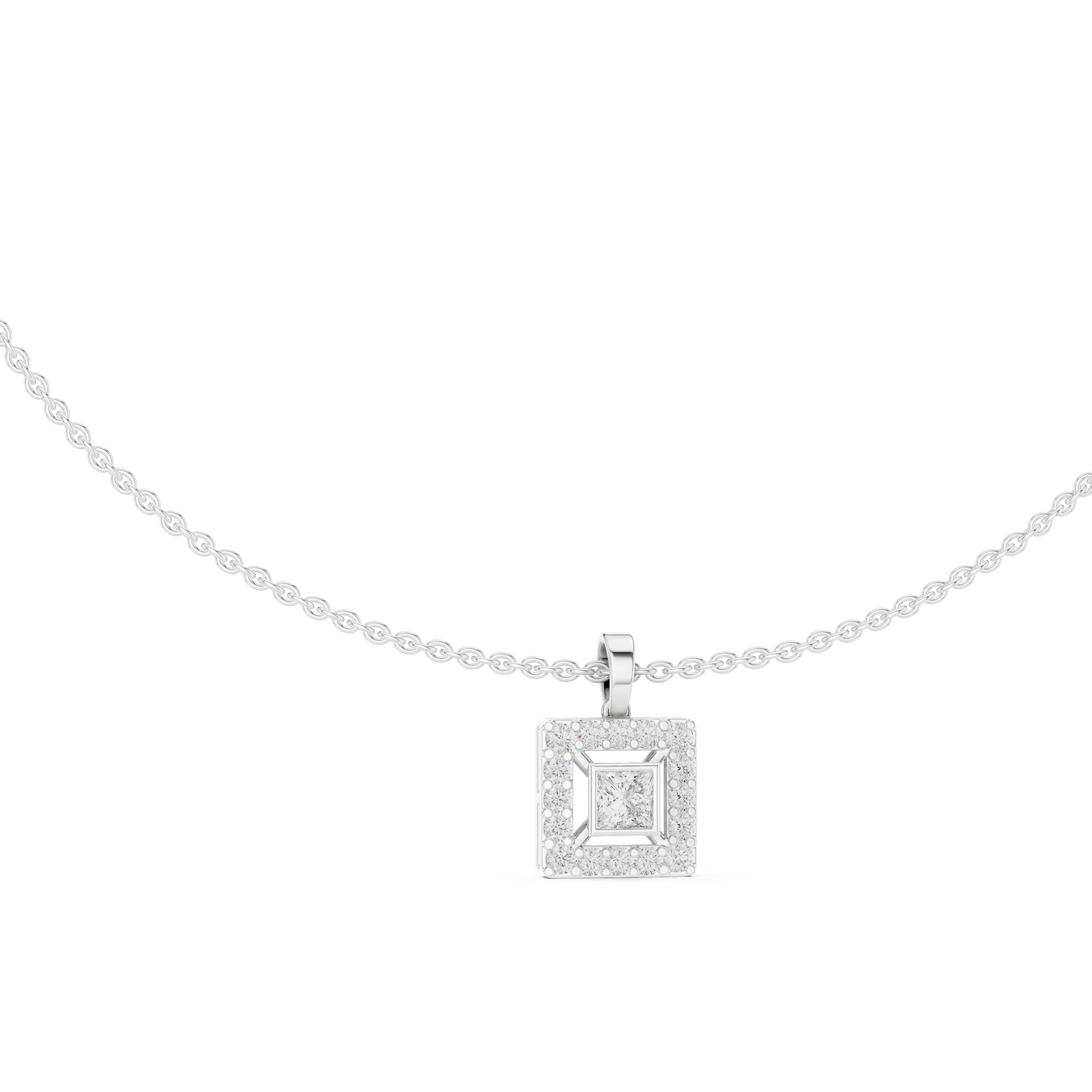 925 Silver Princess Moissanite Halo Square Pendant 14K Gold Plated