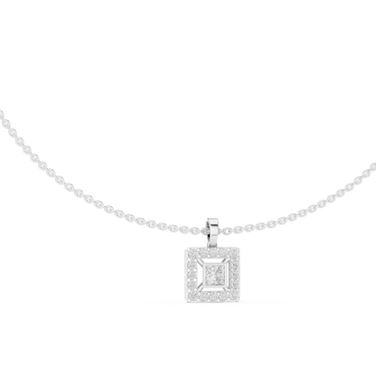 925 Silver Princess Moissanite Halo Square Pendant 14K Gold Plated