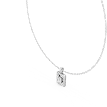 925 Silver Princess Moissanite Halo Square Pendant 14K Gold Plated