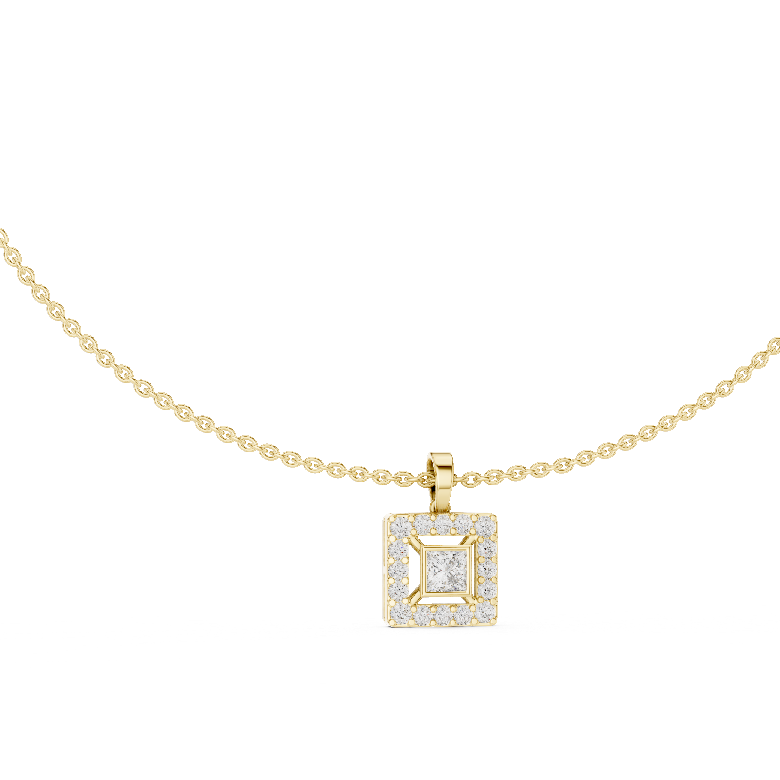 925 Silver Princess Moissanite Halo Square Pendant 14K Gold Plated