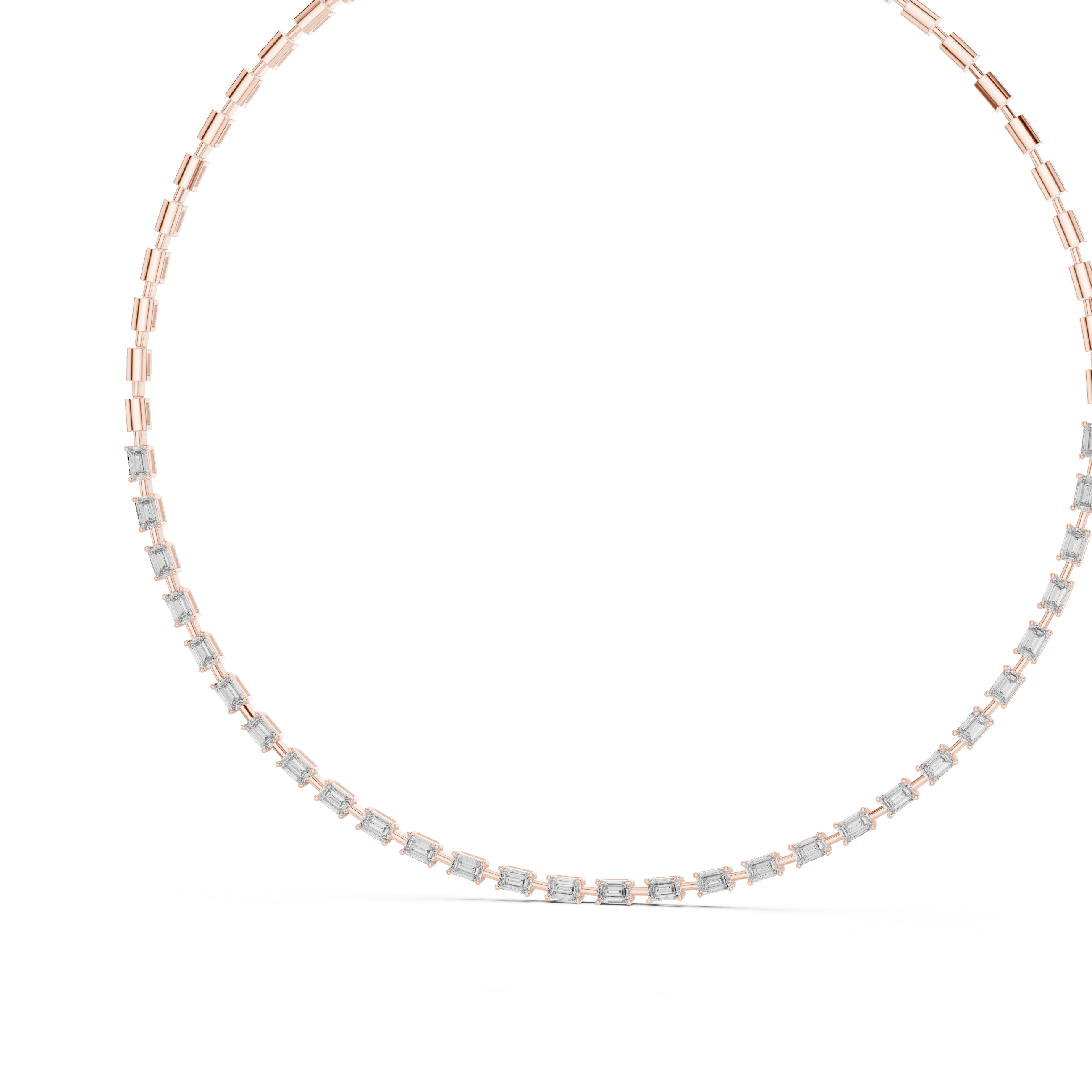 925 Silver Graduated Emerald-Cut Moissanite Tennis Necklace – 14K Gold Finish