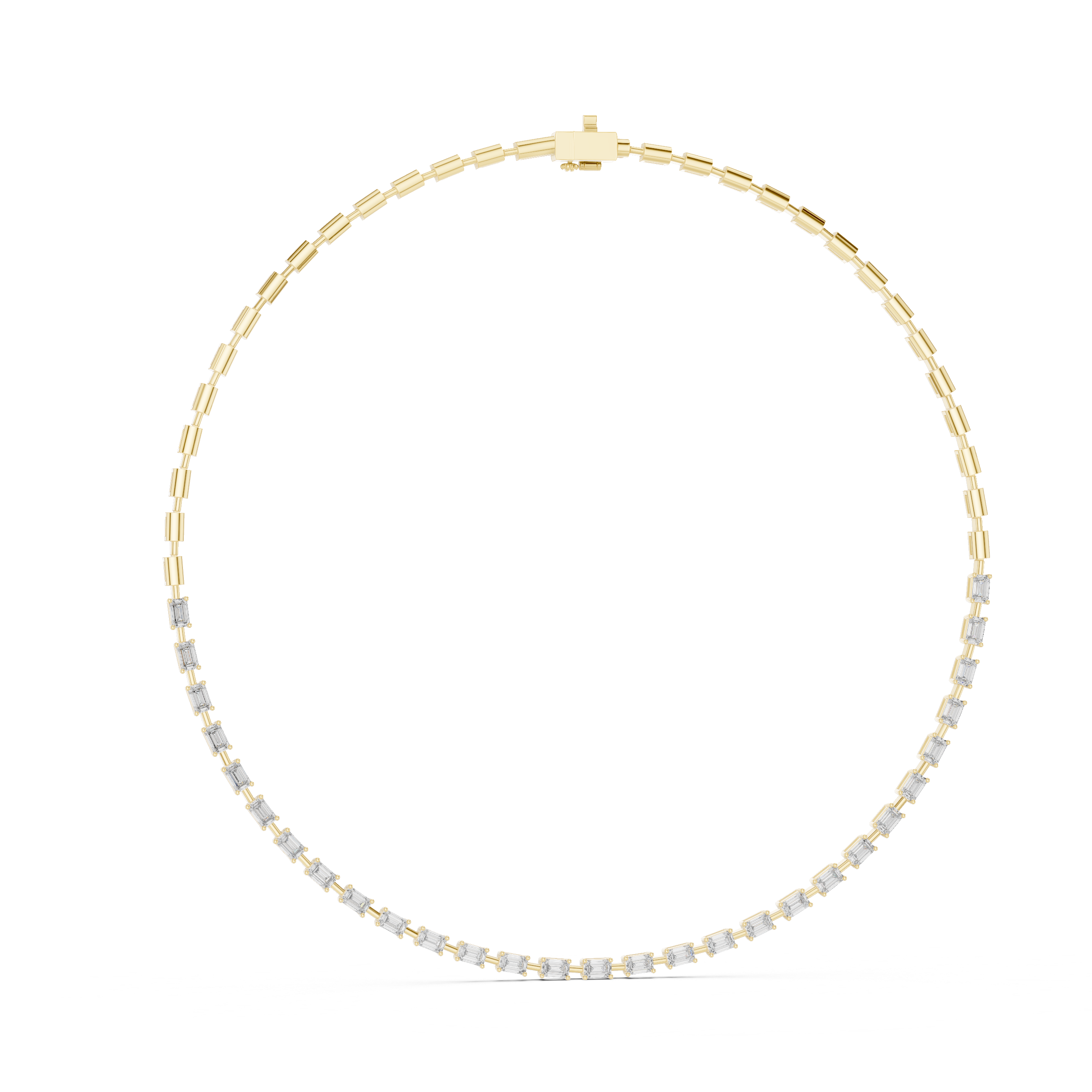 925 Silver Graduated Emerald-Cut Moissanite Tennis Necklace – 14K Gold Finish