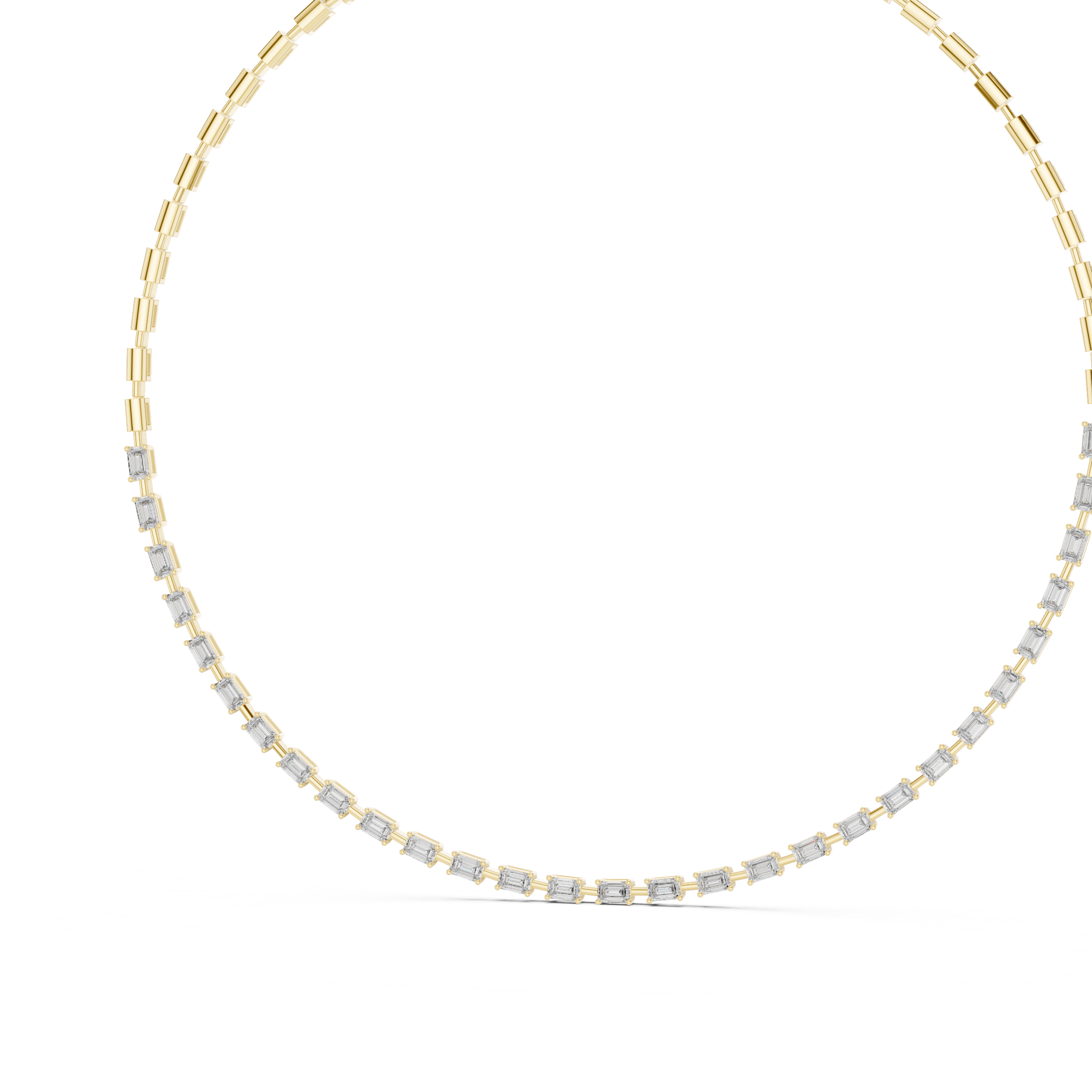 925 Silver Graduated Emerald-Cut Moissanite Tennis Necklace – 14K Gold Finish