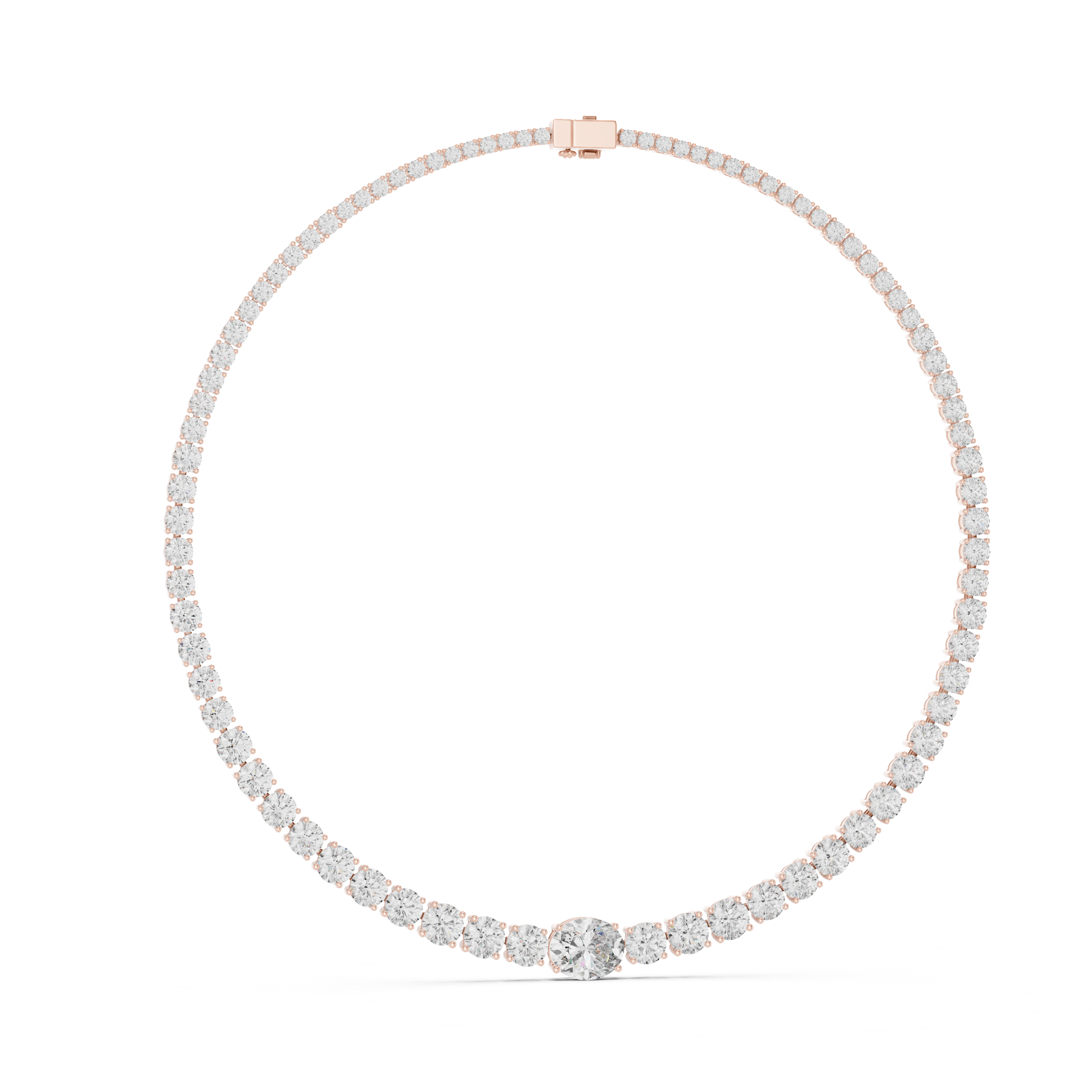 925 Silver Graduated Round-Cut Solitaire Tennis Necklace – 14K Gold Finish