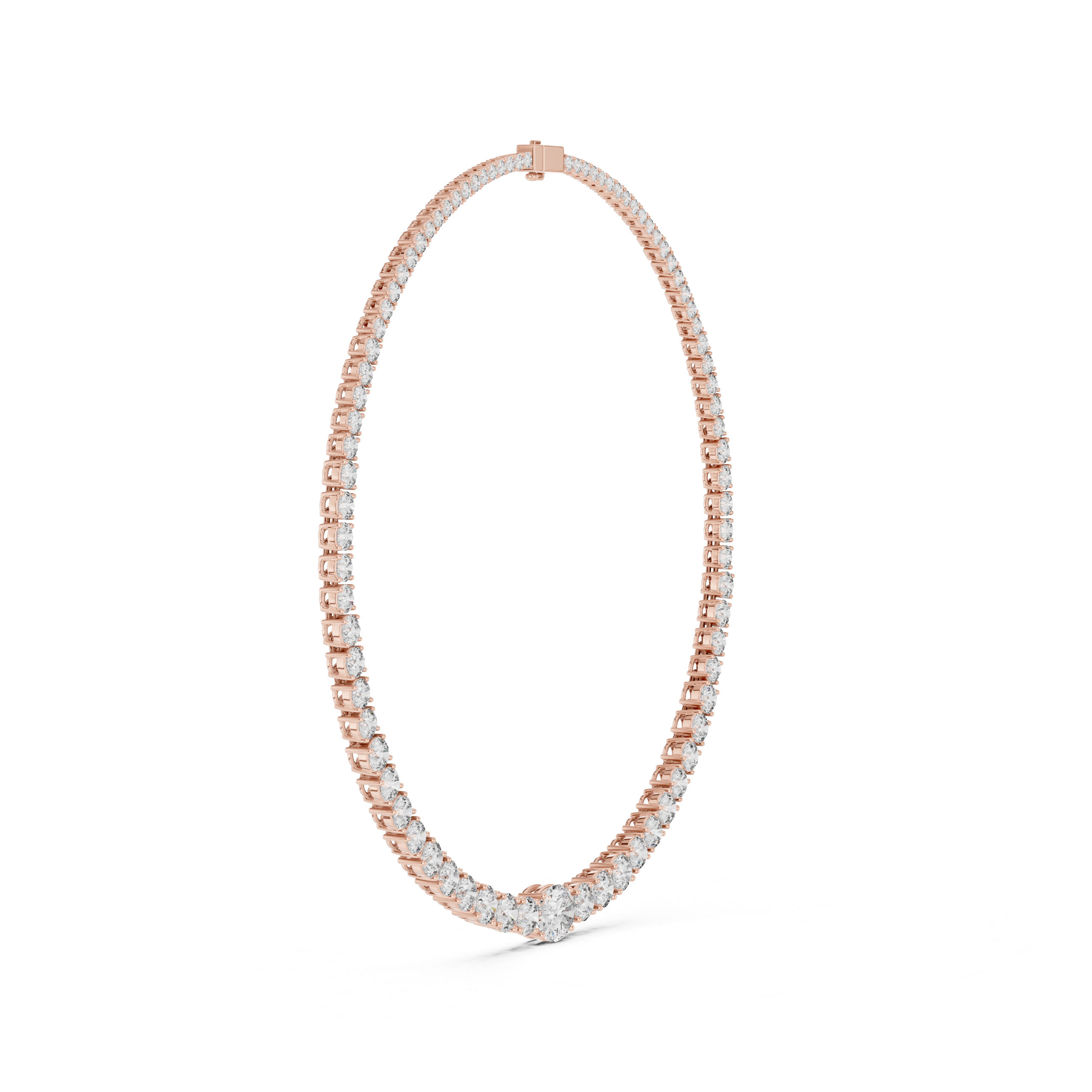 925 Silver Graduated Round-Cut Solitaire Tennis Necklace – 14K Gold Finish