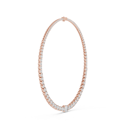 925 Silver Graduated Round-Cut Solitaire Tennis Necklace – 14K Gold Finish