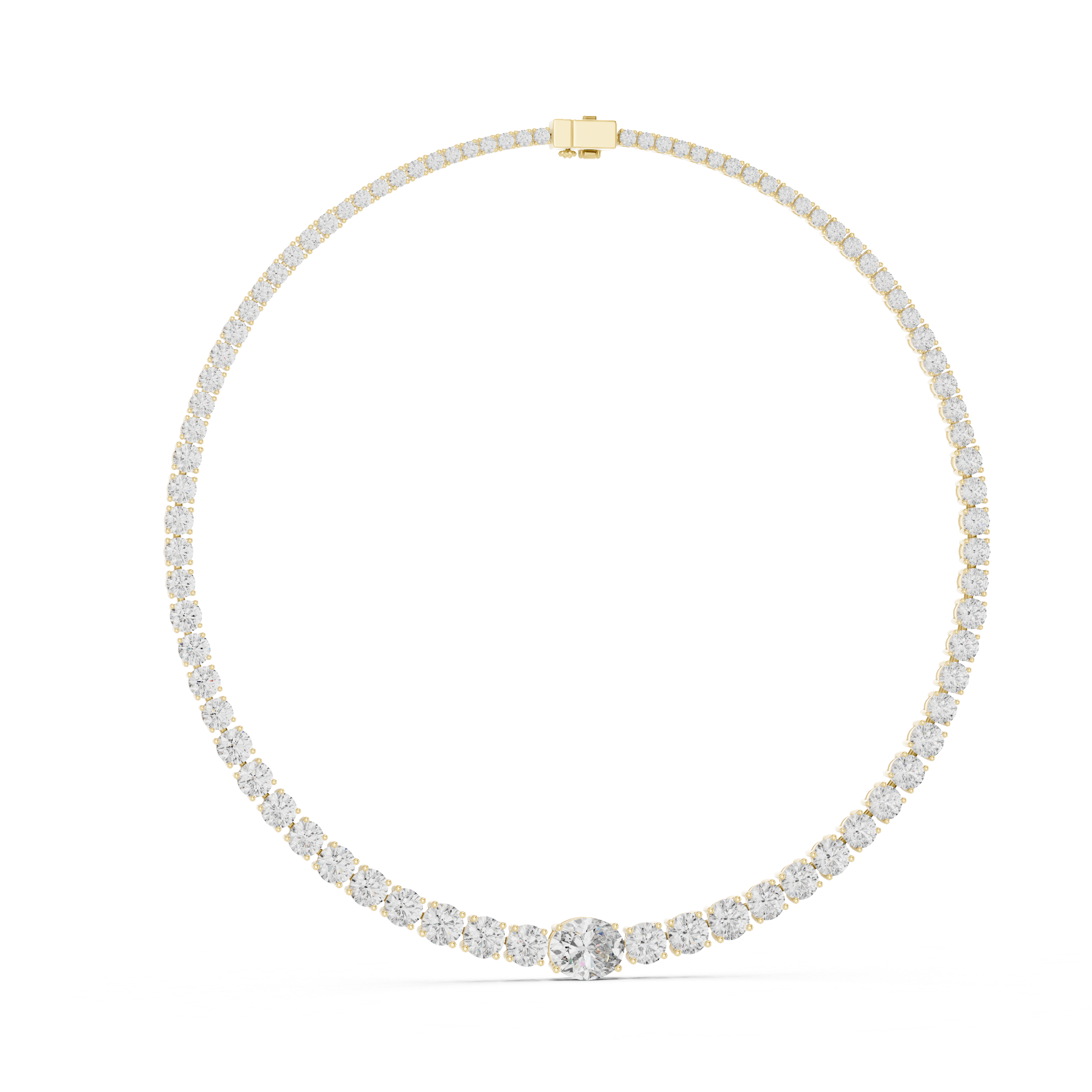 925 Silver Graduated Round-Cut Solitaire Tennis Necklace – 14K Gold Finish