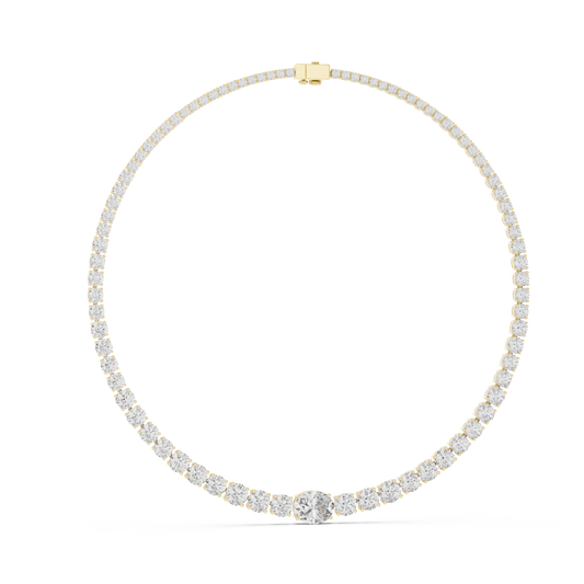 925 Silver Graduated Round-Cut Solitaire Tennis Necklace – 14K Gold Finish