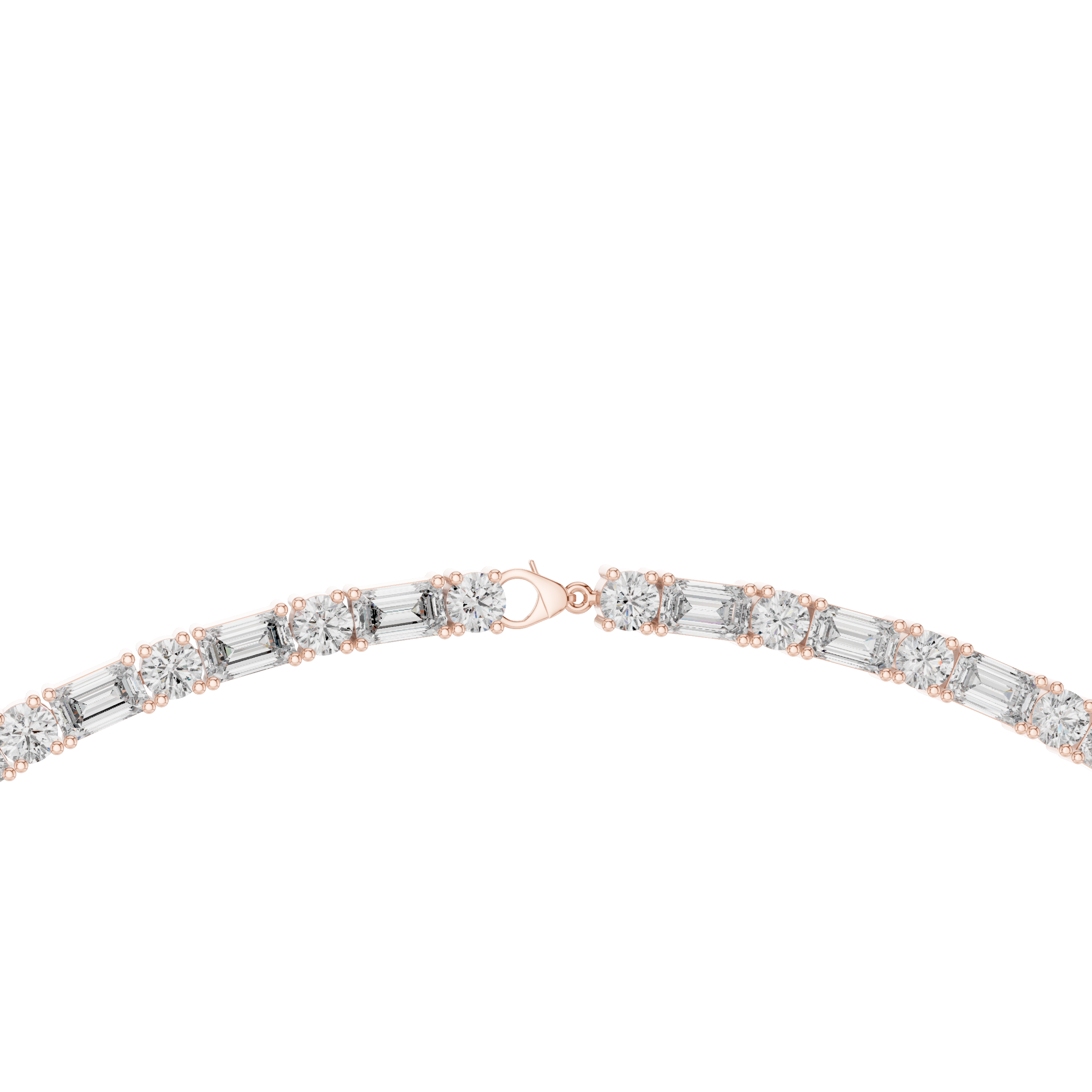 925 Silver Baguette & Round Moissanite Riviera Tennis Necklace 14k Gold Plated