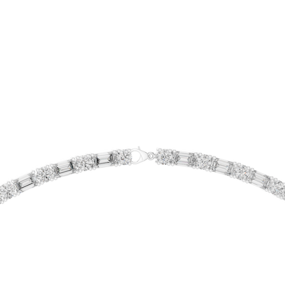 925 Silver Baguette & Round Moissanite Riviera Tennis Necklace 14k Gold Plated
