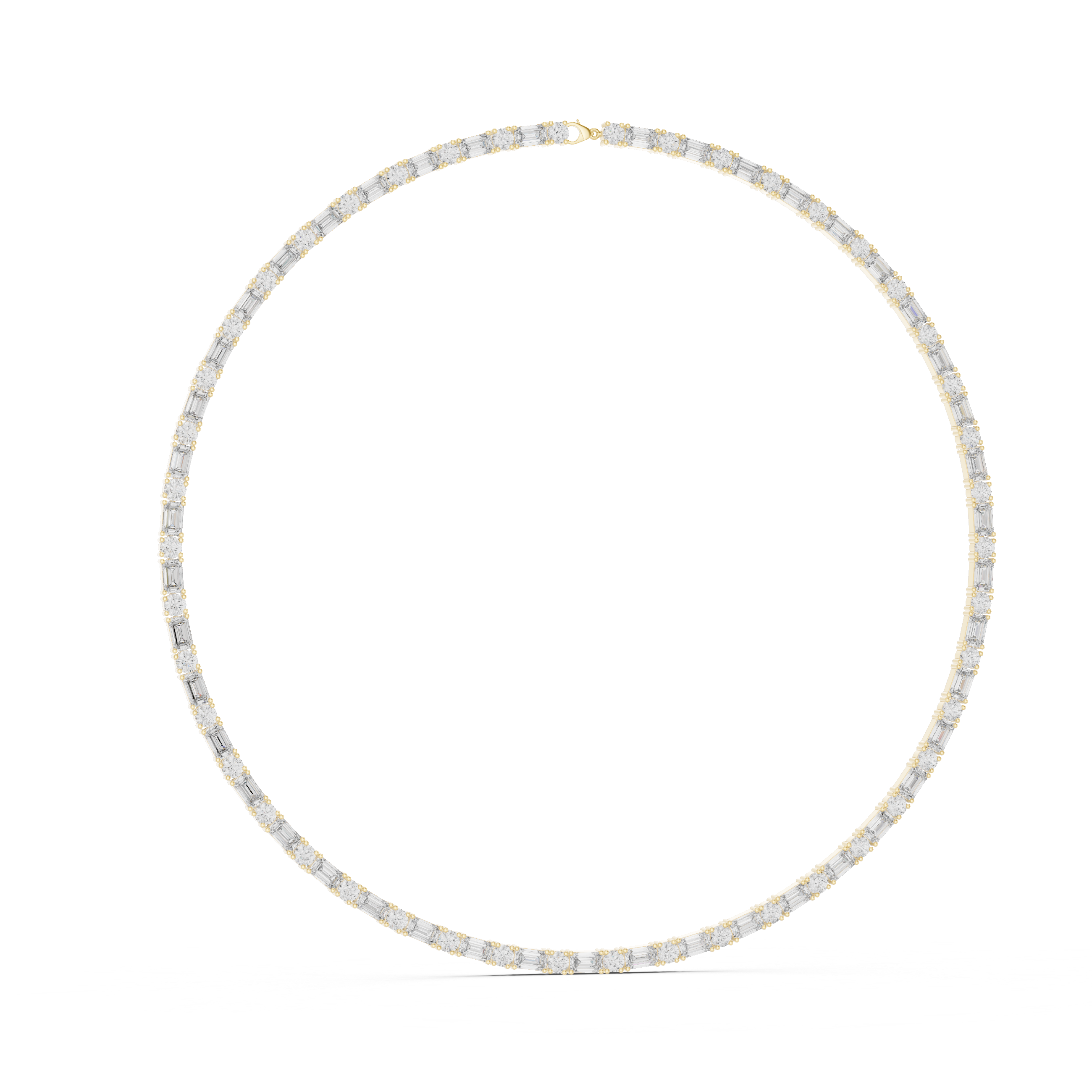 925 Silver Baguette & Round Moissanite Riviera Tennis Necklace 14k Gold Plated