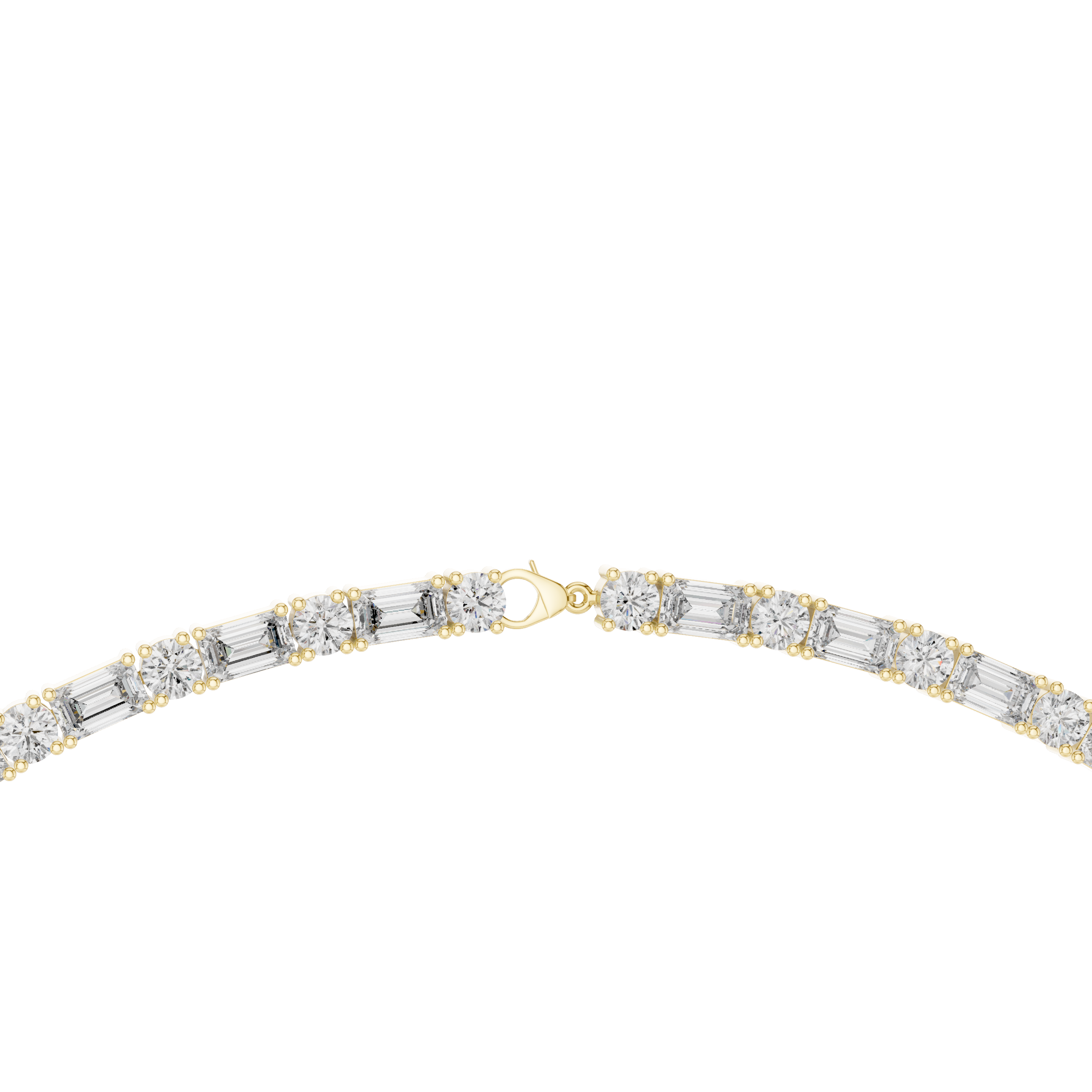 925 Silver Baguette & Round Moissanite Riviera Tennis Necklace 14k Gold Plated