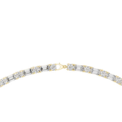 925 Silver Baguette & Round Moissanite Riviera Tennis Necklace 14k Gold Plated
