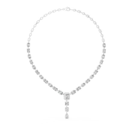 925 Silver Mixed Cut Moissanite Drop Tennis Necklace 14k Gold Plated
