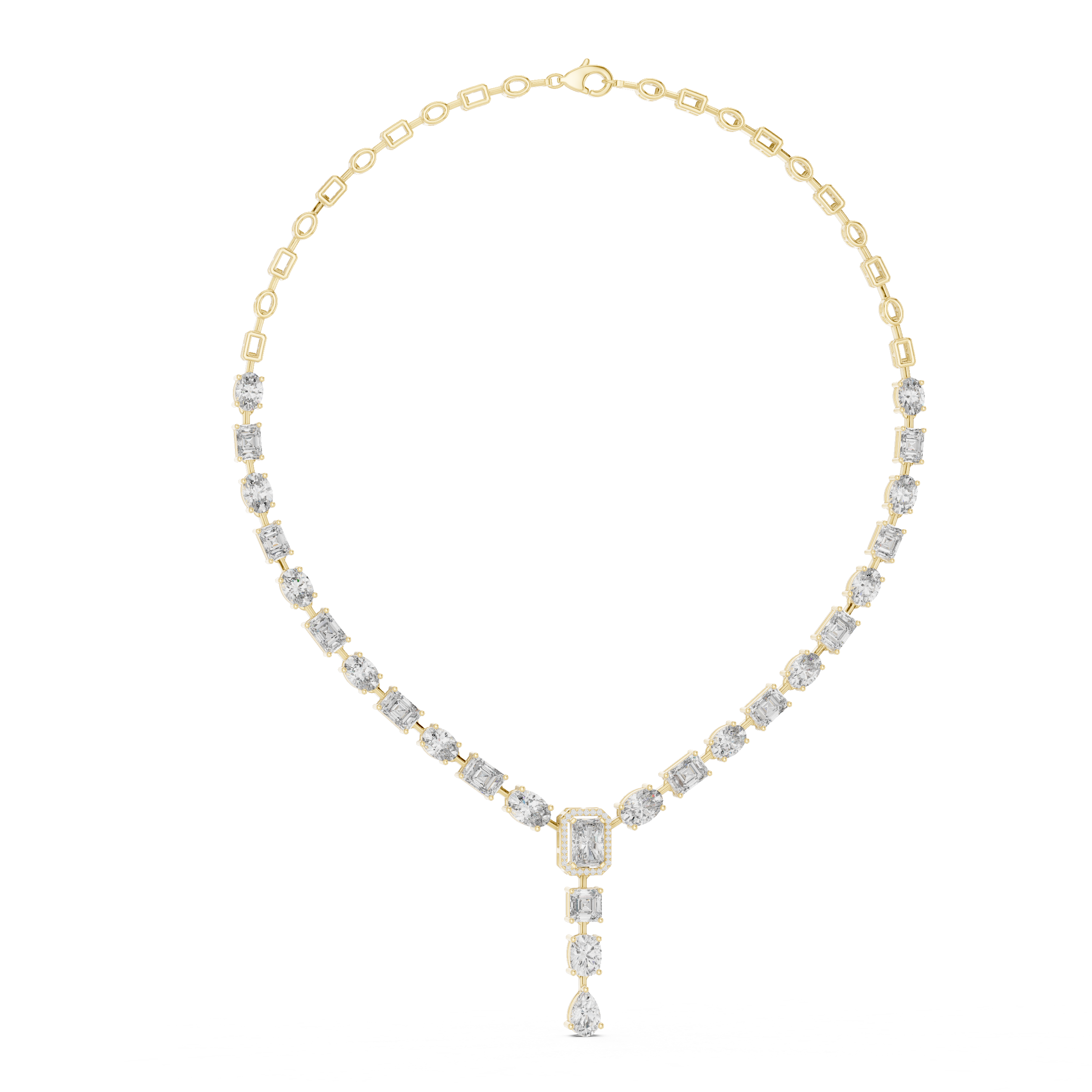 925 Silver Mixed Cut Moissanite Drop Tennis Necklace 14k Gold Plated