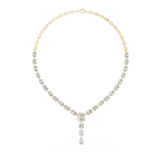 925 Silver Mixed Cut Moissanite Drop Tennis Necklace 14k Gold Plated