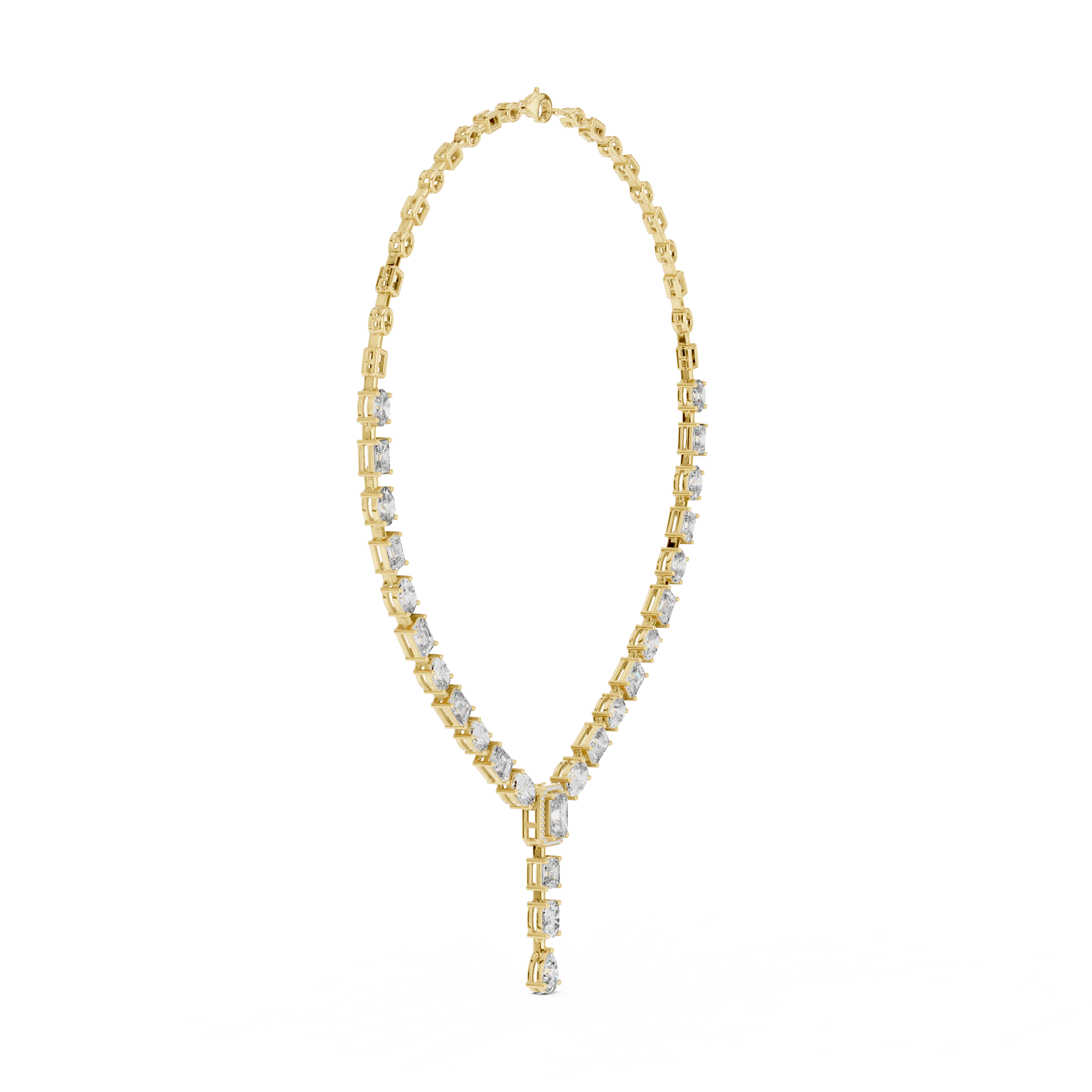 925 Silver Mixed Cut Moissanite Drop Tennis Necklace 14k Gold Plated