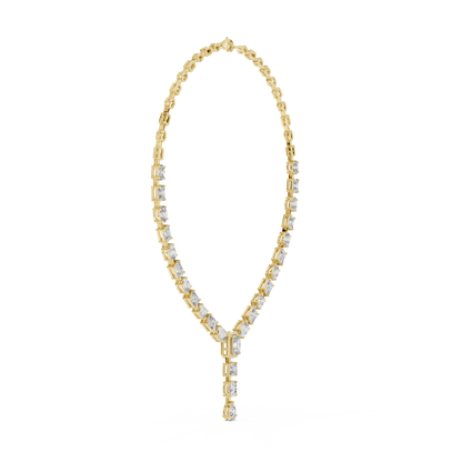 925 Silver Mixed Cut Moissanite Drop Tennis Necklace 14k Gold Plated