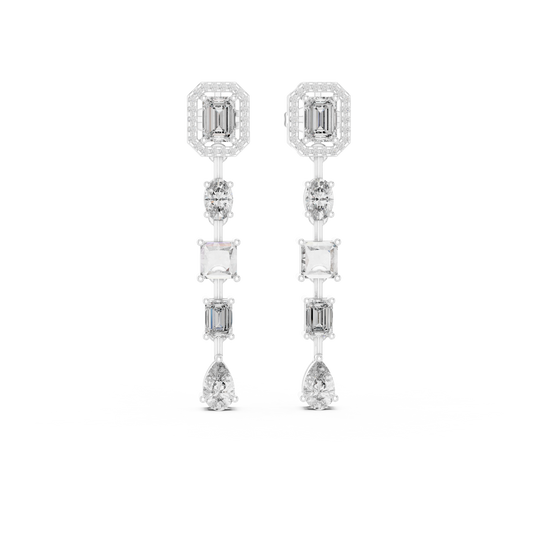 925 Sterling Silver Mixed-Cut Moissanite Linear Drop Dangle Earrings – 14K Gold Finish