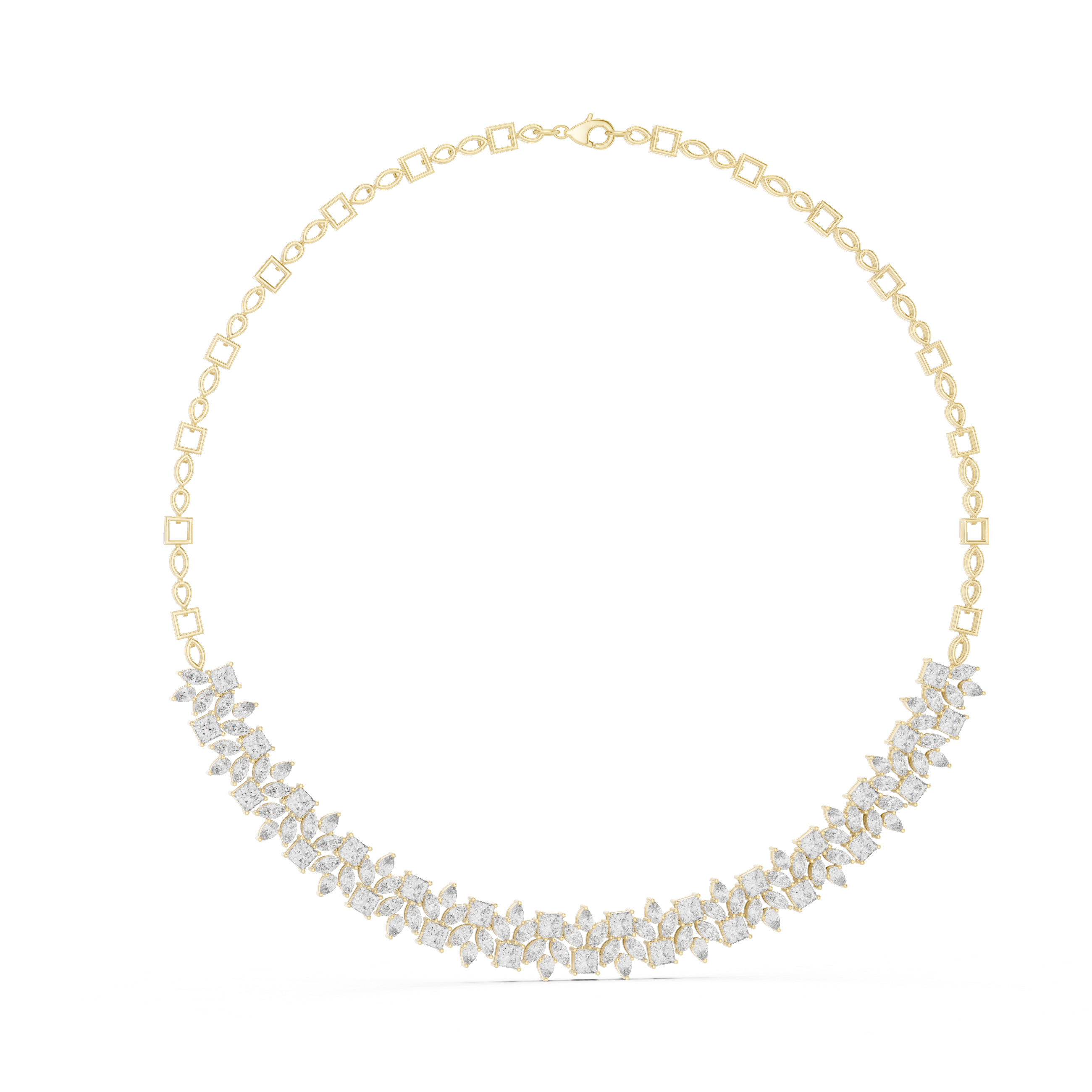 925 Silver Moissanite Geometric Chain Necklace 14k Gold Plated