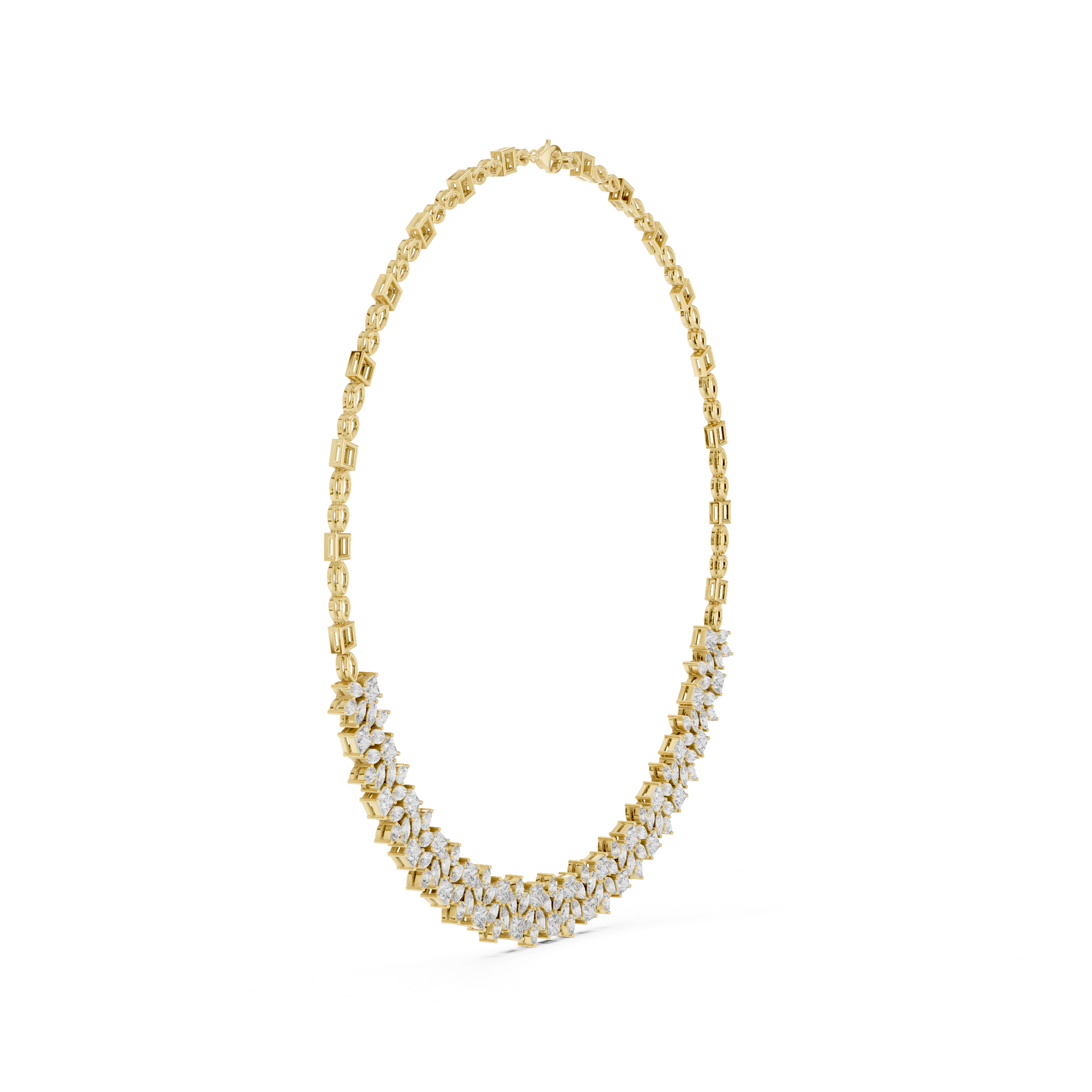 925 Silver Moissanite Geometric Chain Necklace 14k Gold Plated