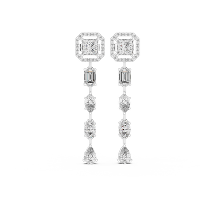 925 Sterling Silver Mixed-Cut Moissanite Linear Drop Dangle Earrings – 14K Gold Finish