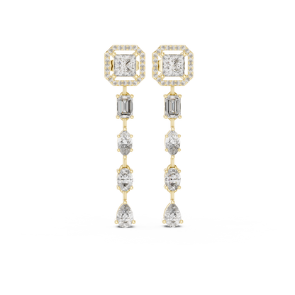 925 Sterling Silver Mixed-Cut Moissanite Linear Drop Dangle Earrings – 14K Gold Finish