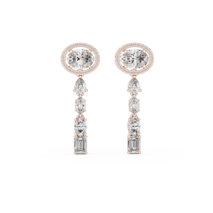 925 Sterling Silver Mixed-Cut Moissanite Linear Drop Dangle Earrings – 14K Gold Finish