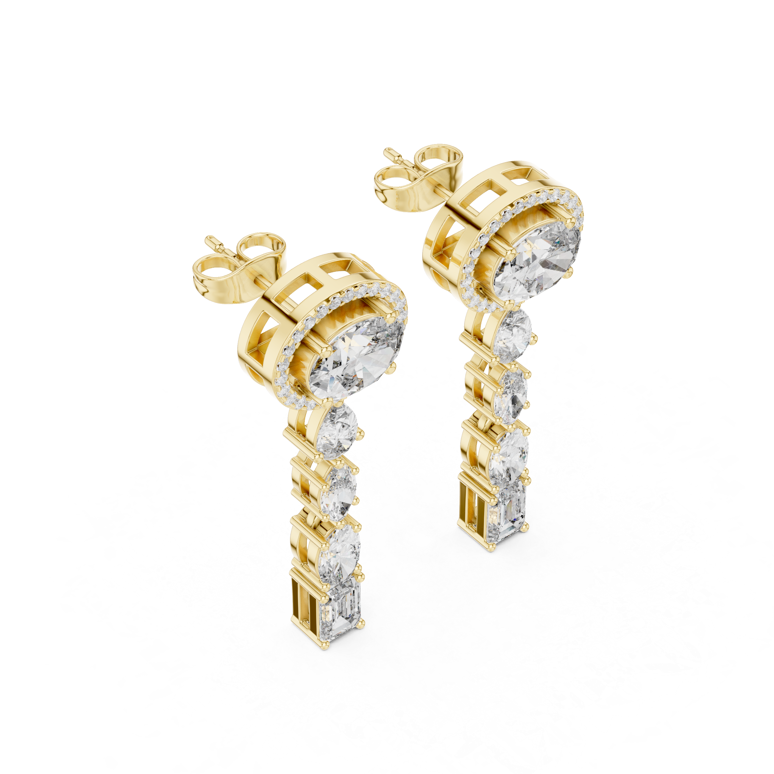 925 Sterling Silver Mixed-Cut Moissanite Linear Drop Dangle Earrings – 14K Gold Finish