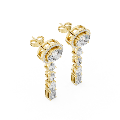 925 Sterling Silver Mixed-Cut Moissanite Linear Drop Dangle Earrings – 14K Gold Finish