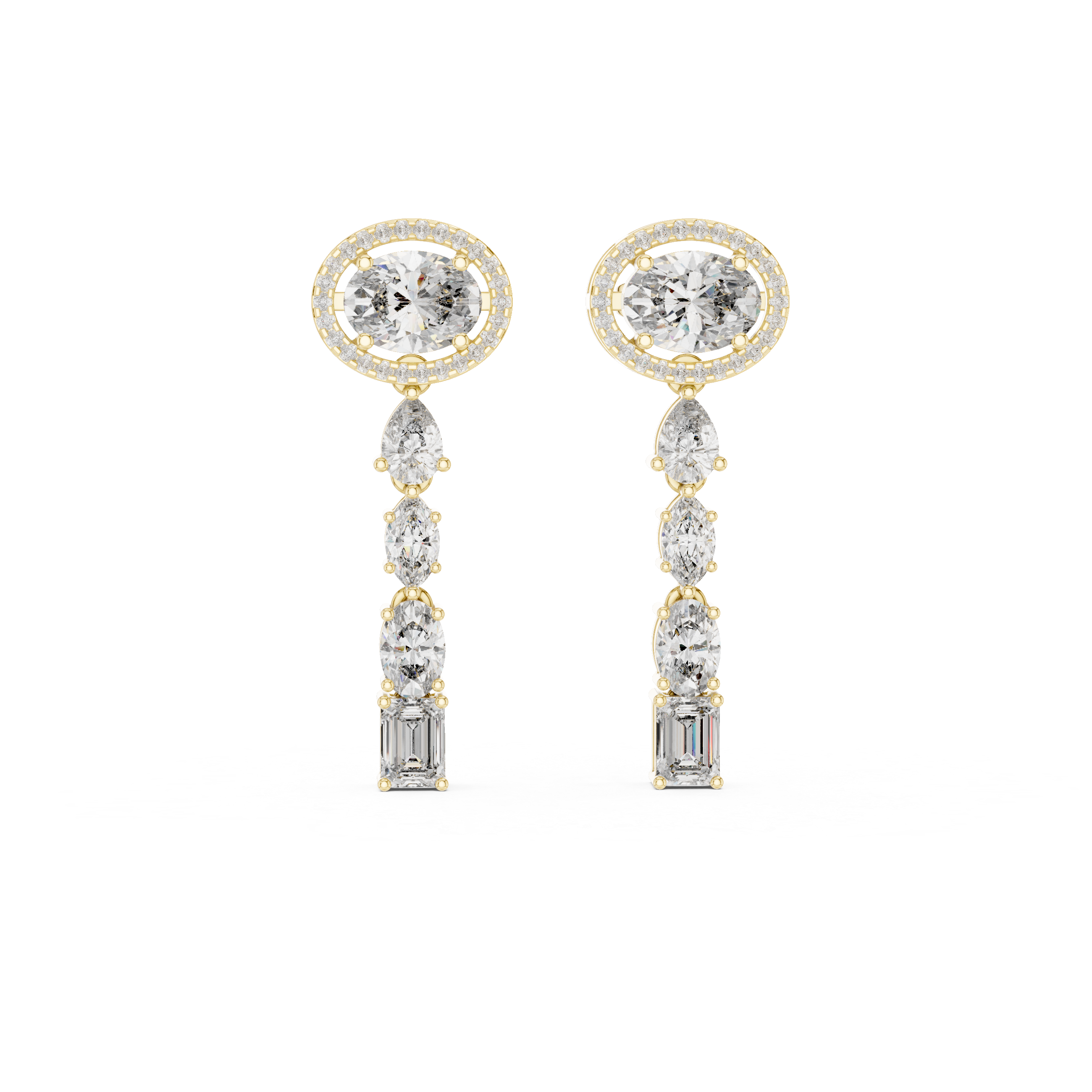 925 Sterling Silver Mixed-Cut Moissanite Linear Drop Dangle Earrings – 14K Gold Finish