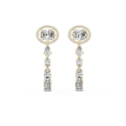 925 Sterling Silver Mixed-Cut Moissanite Linear Drop Dangle Earrings – 14K Gold Finish