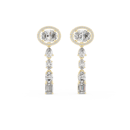 925 Sterling Silver Mixed-Cut Moissanite Linear Drop Dangle Earrings – 14K Gold Finish