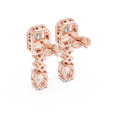 925 Sterling Silver Mixed-Cut Moissanite Linear Drop Dangle Earrings – 14K Gold Finish