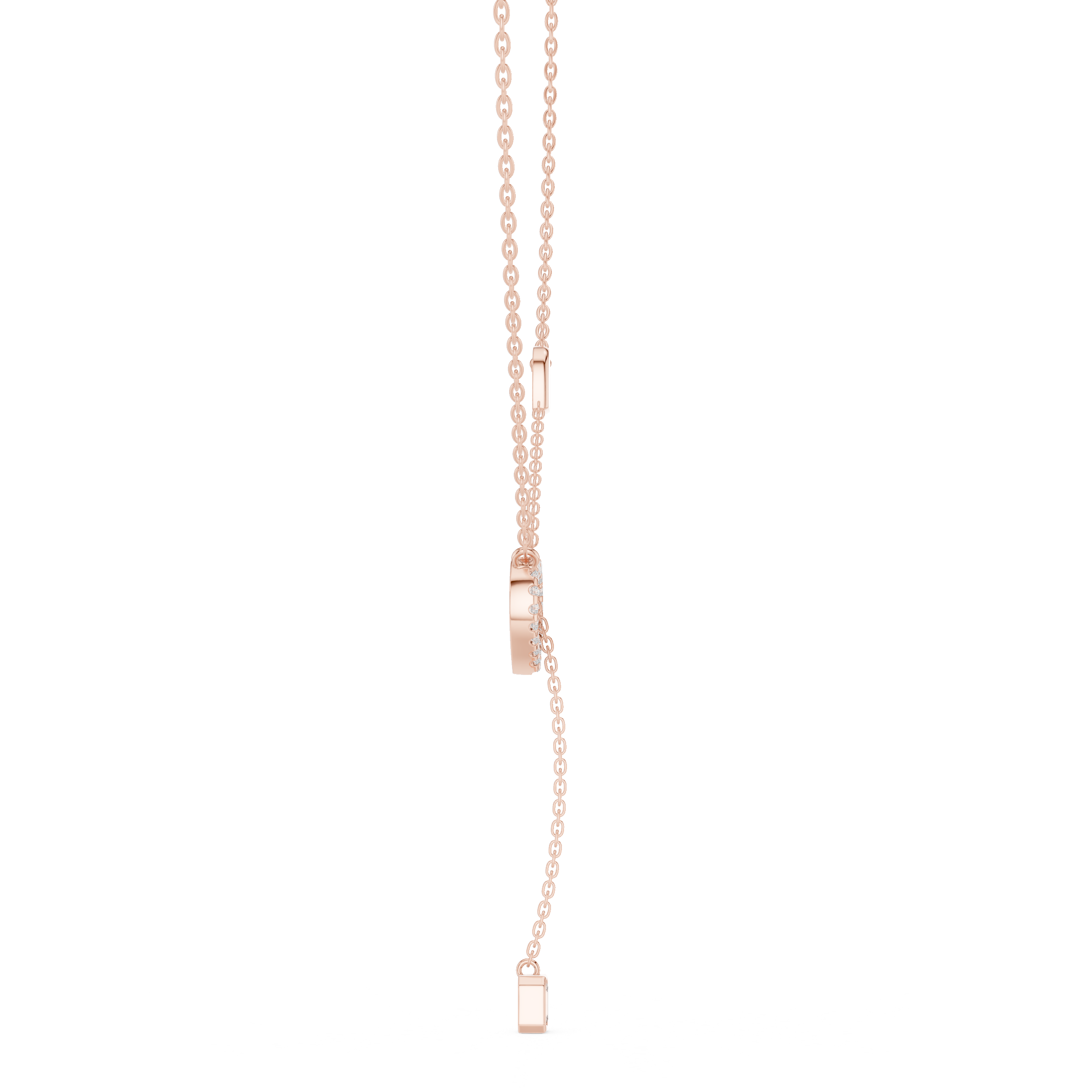 925 Silver Moissanite Pavé Heart Lariat Y-Drop Necklace with Emerald Cut Drop 14K Gold Plated