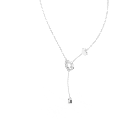925 Silver Moissanite Pavé Heart Lariat Y-Drop Necklace with Emerald Cut Drop 14K Gold Plated