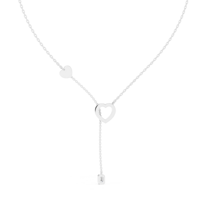 925 Silver Moissanite Pavé Heart Lariat Y-Drop Necklace with Emerald Cut Drop 14K Gold Plated