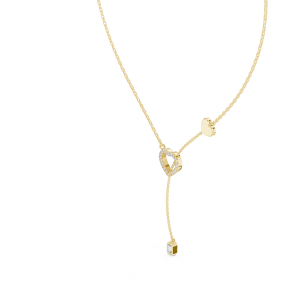925 Silver Moissanite Pavé Heart Lariat Y-Drop Necklace with Emerald Cut Drop 14K Gold Plated