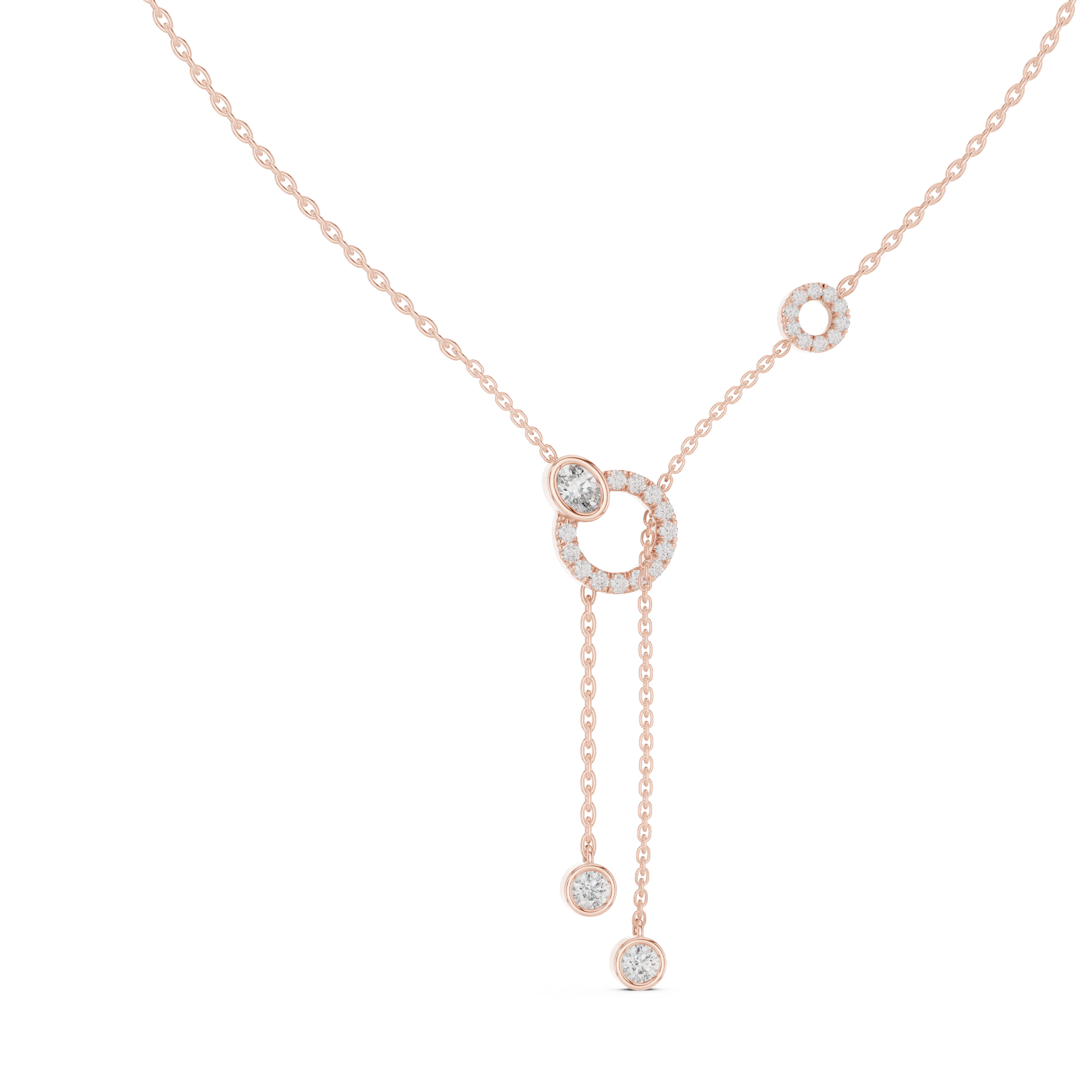 925 Silver Moissanite Circle Lariat Y-Drop Necklace 14K Gold Plated