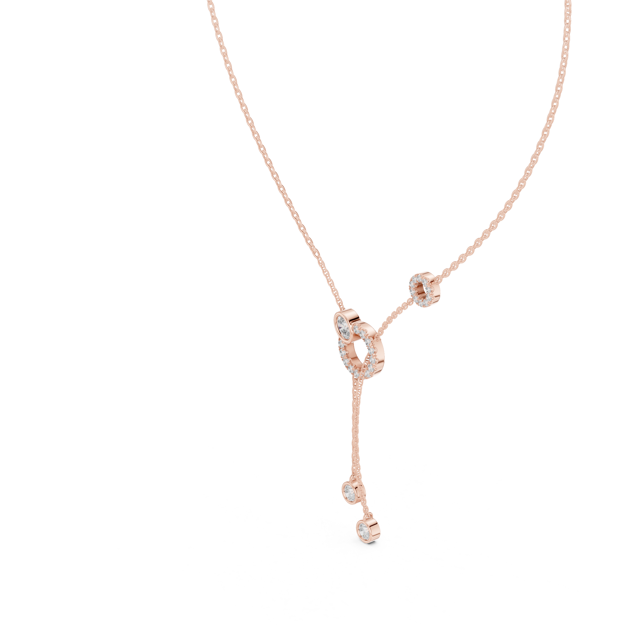 925 Silver Moissanite Circle Lariat Y-Drop Necklace 14K Gold Plated