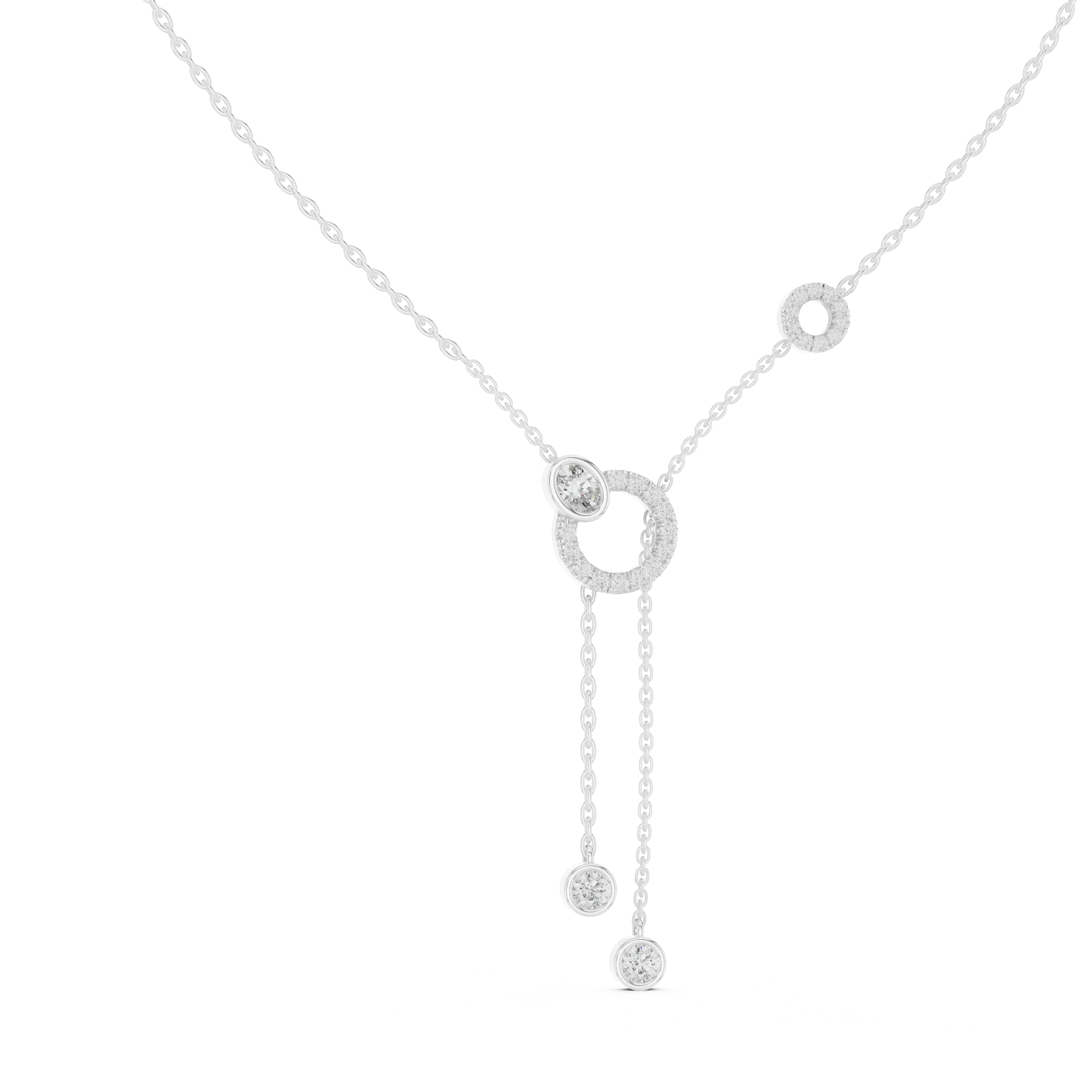 925 Silver Moissanite Circle Lariat Y-Drop Necklace 14K Gold Plated
