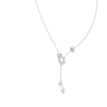 925 Silver Moissanite Circle Lariat Y-Drop Necklace 14K Gold Plated