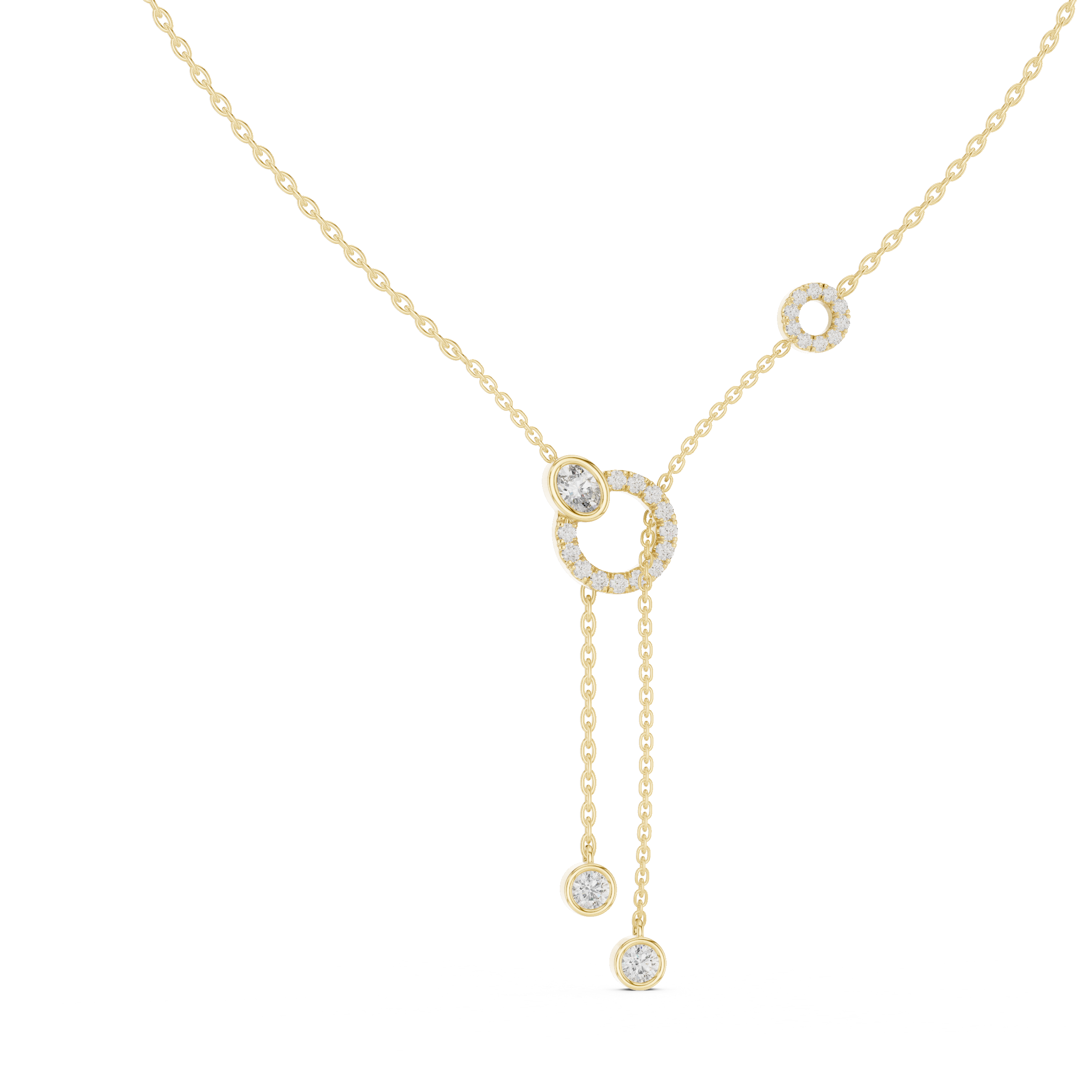 925 Silver Moissanite Circle Lariat Y-Drop Necklace 14K Gold Plated