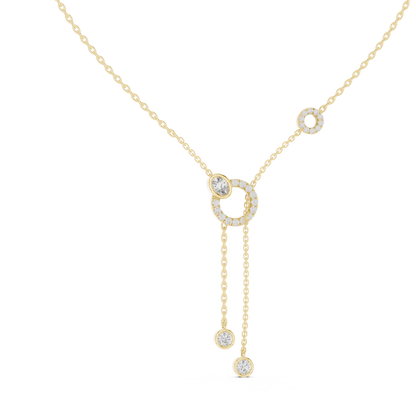 925 Silver Moissanite Circle Lariat Y-Drop Necklace 14K Gold Plated