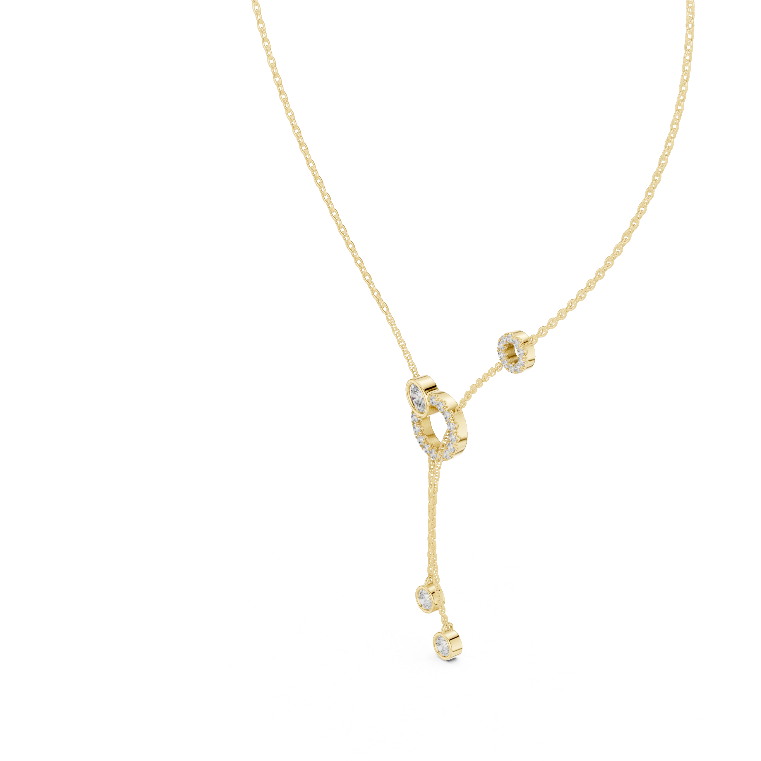 925 Silver Moissanite Circle Lariat Y-Drop Necklace 14K Gold Plated
