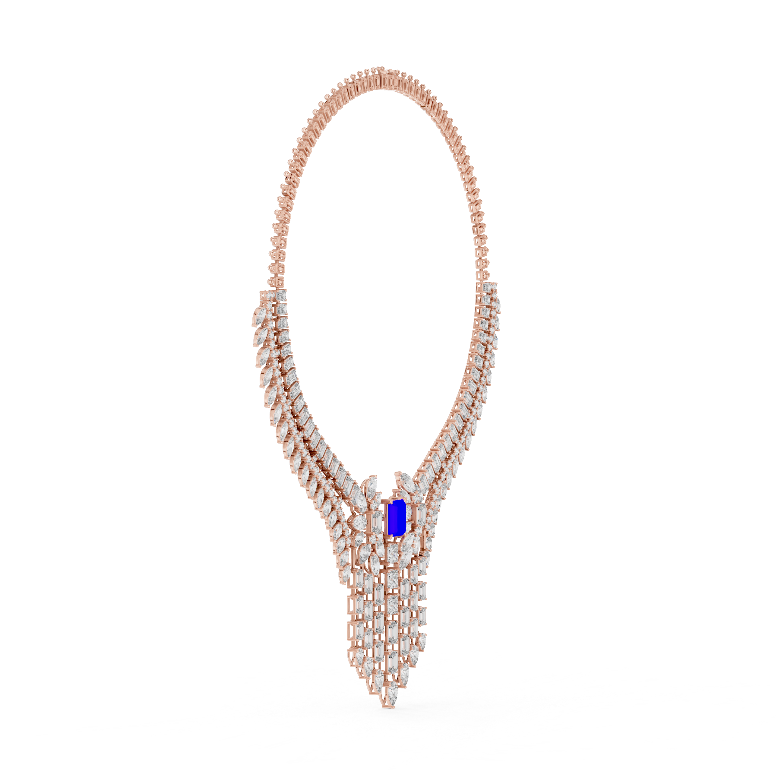 925 Silver Moissanite Art Deco / Contemporary Bridal Necklace 14k Gold Plated