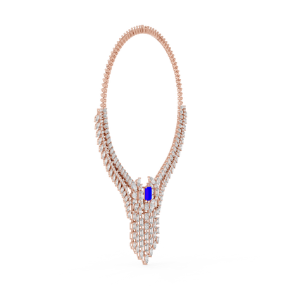 925 Silver Moissanite Art Deco / Contemporary Bridal Necklace 14k Gold Plated